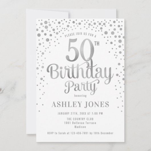Invitation Fête d'anniversaire pour ses 50 ans - Blanc & Arge (Devant)