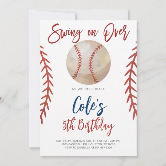 Invitation Fête d'anniversaire pour un swing de baseball (Devant)