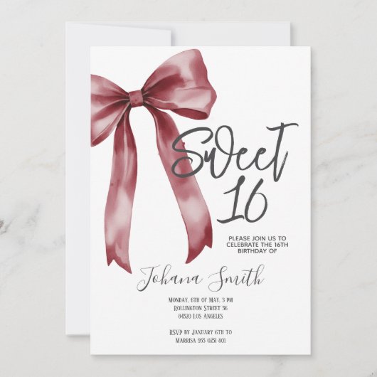 Invitation Fête d'anniversaire pour une adolescente de seize  (Devant)