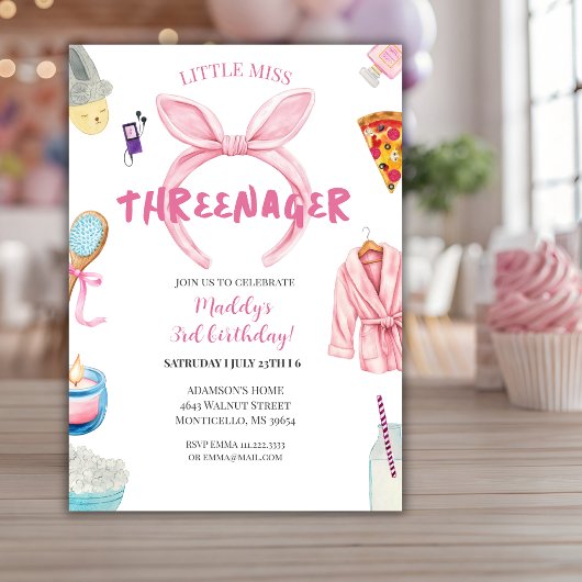 Invitation Fête d'anniversaire pour une fille de 3 ans Threen