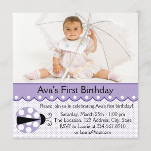 Invitation Fête d'anniversaire pourpre de coccinelle