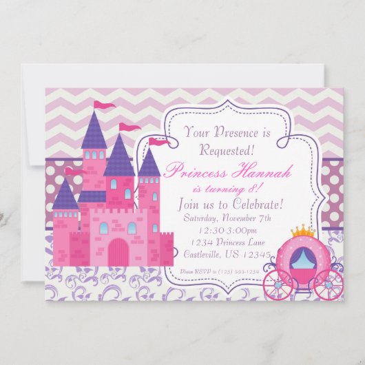 Invitation Fête d'anniversaire pourpre de princesse de (Devant)