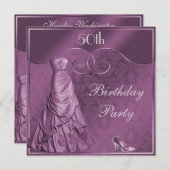 Invitation Fête d'anniversaire pourpre fascinante de robe de (Devant / Derrière)