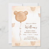 Invitation Fête d'anniversaire premier ours en ballon ours en (Devant)