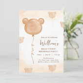 Invitation Fête d'anniversaire premier ours en ballon ours en (Debout devant)