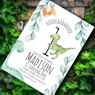 Invitation Fête d'anniversaire première dinosaure aquarelle b