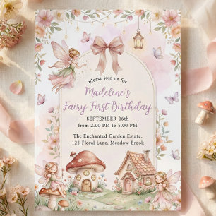Invitation Fête d'anniversaire première Pastel Fleur de Fée