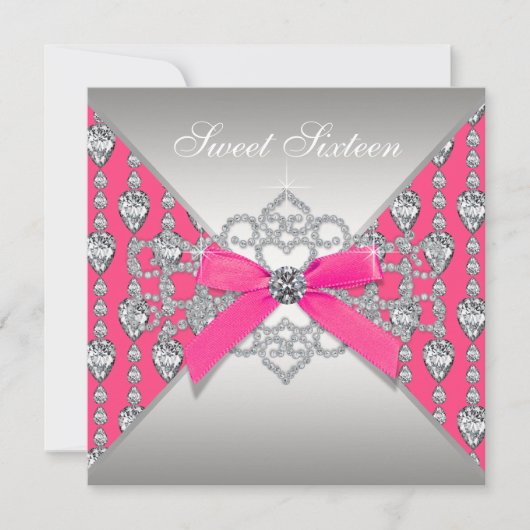 Invitation Fête d'anniversaire Pretty Diamond rose chaud (Devant)