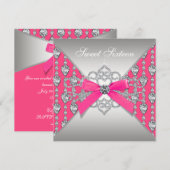 Invitation Fête d'anniversaire Pretty Diamond rose vif (Devant / Derrière)