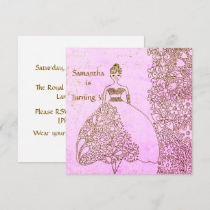 Invitation Fête d'anniversaire Princesse en or rose, ligne ar