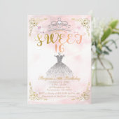 Invitation Fête d'anniversaire Princesse Rose Pailletée 16 an (Debout devant)