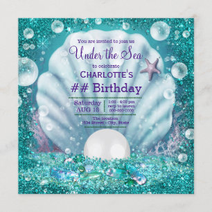 Invitation Fête d'anniversaire Purple Teal Pearl sous la mer