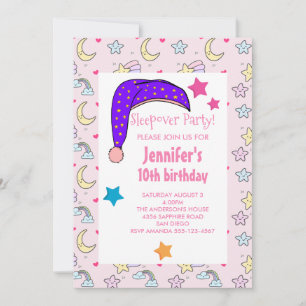 Invitation Fête d'anniversaire Pyjama Couronne de Nuit Violet