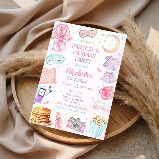 Invitation Fête d'anniversaire Pyjama et Crêpes