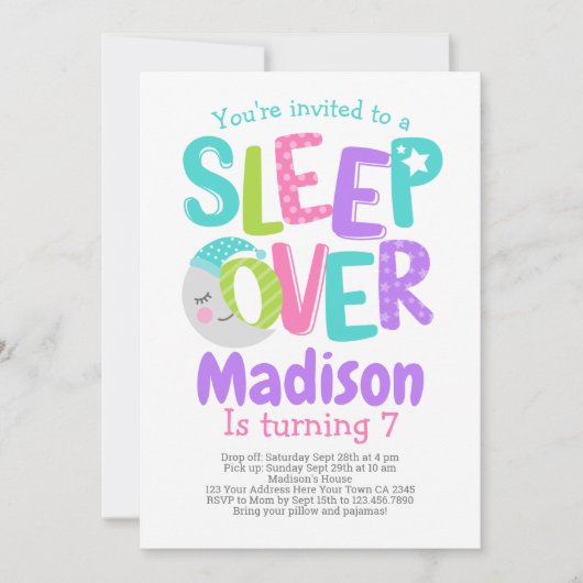 Invitation Fête d'anniversaire Pyjama Party (Devant)