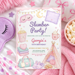 Invitation Fête d'anniversaire Pyjama Party pour filles
