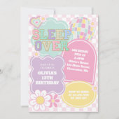 Invitation Fête d'anniversaire pyjama pastel Varsity (Devant)