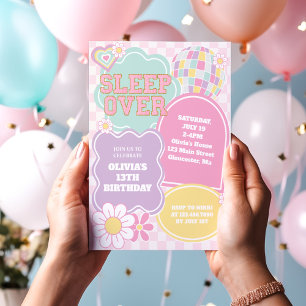 Invitation Fête d'anniversaire pyjama pastel Varsity