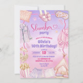 Invitation Fête d'anniversaire pyjama rose et violet (Devant)