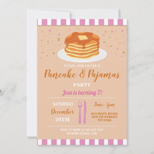 Invitation Fête d'anniversaire Pyjamas et Pancakes Soirée Pyj (Devant)