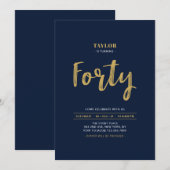 Invitation Fête d'anniversaire quarante 40 ans Navy & Lettre (Devant / Derrière)