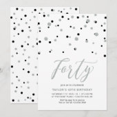 Invitation Fête d'anniversaire Quarante ans Black & Silver Co (Devant / Derrière)