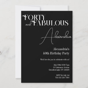 Invitation Fête d'anniversaire Quarante et Fabuleux en typogr