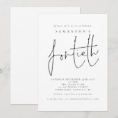 Invitation Fête d'anniversaire quarantième élégante script (Devant / Derrière)