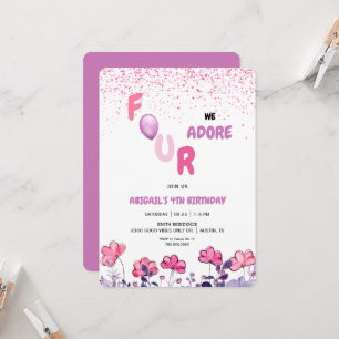 Invitation Fête d'anniversaire Quatre que nous adorons 4ème R