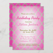 Invitation Fête d'anniversaire | Quatrefoil rose (Devant / Derrière)