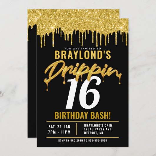 Invitation Fête d'anniversaire qui dégouline (Devant / Derrière)