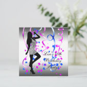 Invitation Fête d'anniversaire rayée bleu royal et rose chaud (Debout devant)