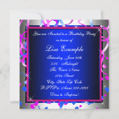 Invitation Fête d'anniversaire rayée bleu royal et rose chaud (Dos)