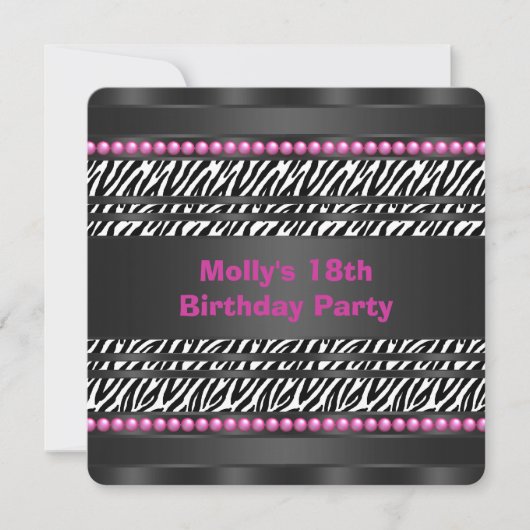 Invitation Fête d'anniversaire rayée rose chaud (Devant)