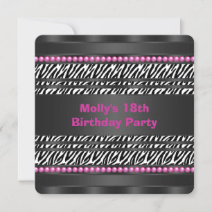 Invitation Fête d'anniversaire rayée rose chaud