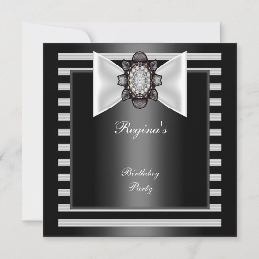 Invitation Fête d'anniversaire rayure noir blanc Nœud (Devant)