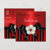 Invitation Fête d'anniversaire Rayure Rouge Noir F (Devant / Derrière)
