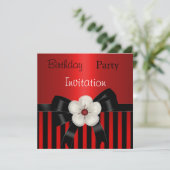 Invitation Fête d'anniversaire Rayure Rouge Noir F (Debout devant)