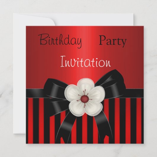 Invitation Fête d'anniversaire Rayure Rouge Noir F (Devant)