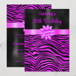 Invitation Fête d'anniversaire rayures de zèbre violettes et