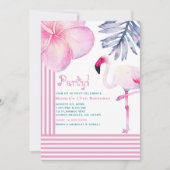 Invitation Fête d'anniversaire rayures roses et blanches de f (Devant)