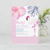 Invitation Fête d'anniversaire rayures roses et blanches de f (Debout devant)