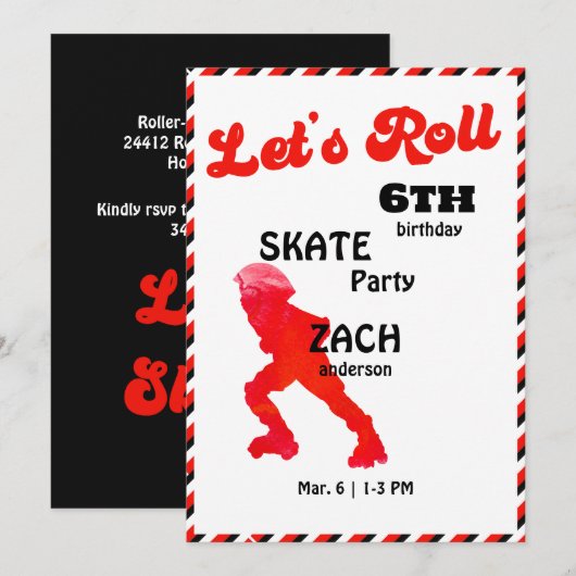 Invitation Fête d'anniversaire Red & Black Let's Roll (Devant / Derrière)