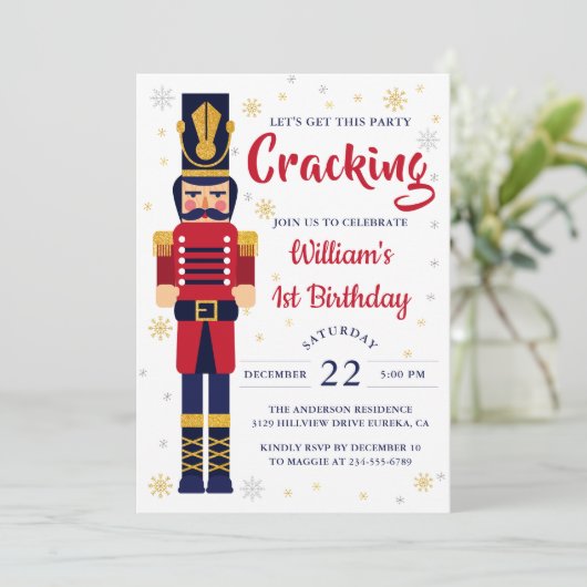 Invitation Fête d'anniversaire Red Gold Nutcracker (Debout devant)