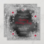 Invitation Fête d'anniversaire Red grey silver snowflake (Devant / Derrière)