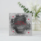 Invitation Fête d'anniversaire Red grey silver snowflake (Debout devant)