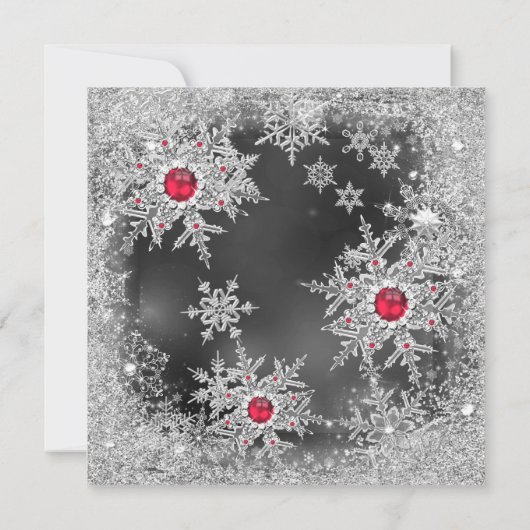 Invitation Fête d'anniversaire Red grey silver snowflake (Dos)