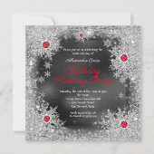 Invitation Fête d'anniversaire Red grey silver snowflake (Devant)