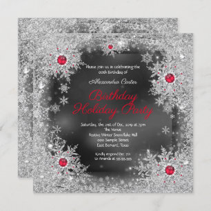 Invitation Fête d'anniversaire Red grey silver snowflake