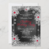 Invitation Fête d'anniversaire Red grey silver snowflake (Devant)